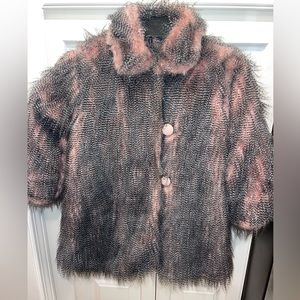 Corky & Company Faux Fur‎ Coat Girls Sz 6 Pink Black White Warm
